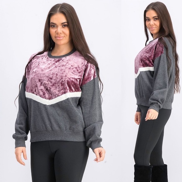 Freshman Sweatshirt Womens Small Gray Purple Velvet Chevron Y2K Dark Goth - Picture 2 of 10